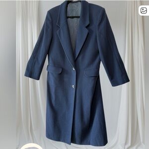 London Fog Vintage Navy Blue 100% Wool Overcoat Made in USA Size 14